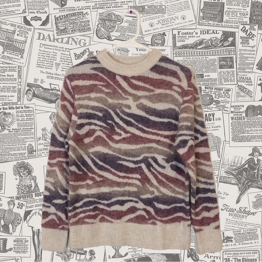 A New Day Pink Purple Zebra Crew Neck Long Sleeve Sweater Womens Size S
